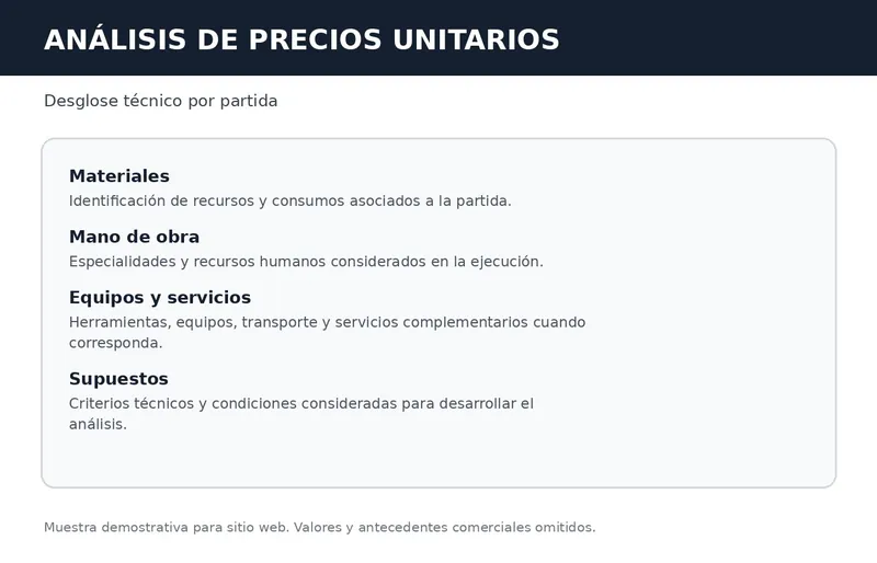 Ejemplo ilustrativo y anonimizado de un análisis de precios unitarios
